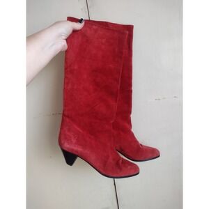 Vtg Bertie's 80s Red Suede Boots Heel 37 US 7 Italy Leather Western Dancing